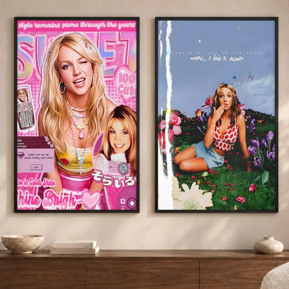 Singer B-Britney SpearsS Poster Art  Self-Adhesive No Glue Residue Wall Sticker for Home Office Nursery