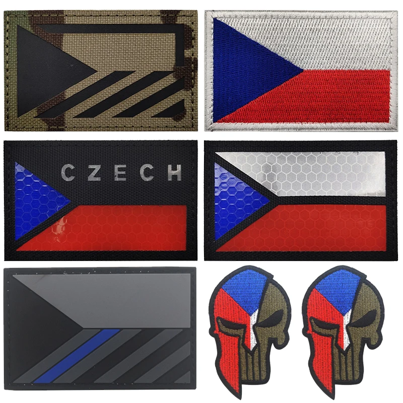 Flag of the Czech Republic IR Reflective Patches Czech Embroidered Applique Tactical Patches Stickers On Clothing Backpack