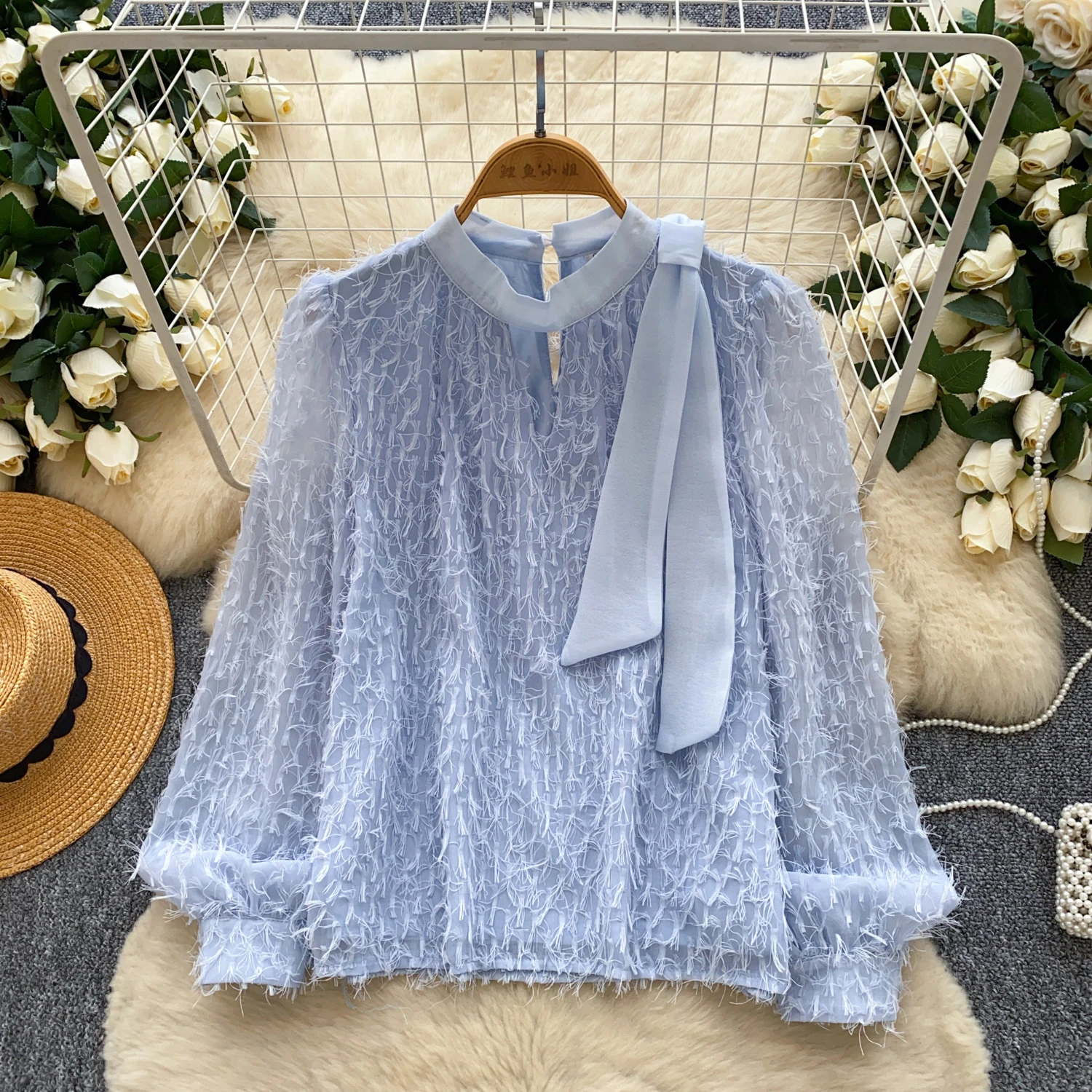 

Sexy long sleeve lantern sleeve tassel slim Tanks Chic Women Party Top Y2k High Street women clothing