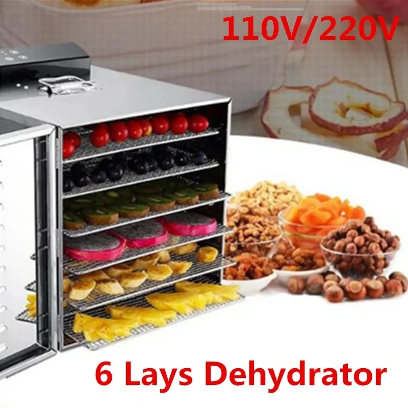 Stainless steel 6 Tray 220V Fruit Dehydrator Machine Fruit Vegetable Meat Herbal Tea Fish Dryer Pet Food Air Dryer