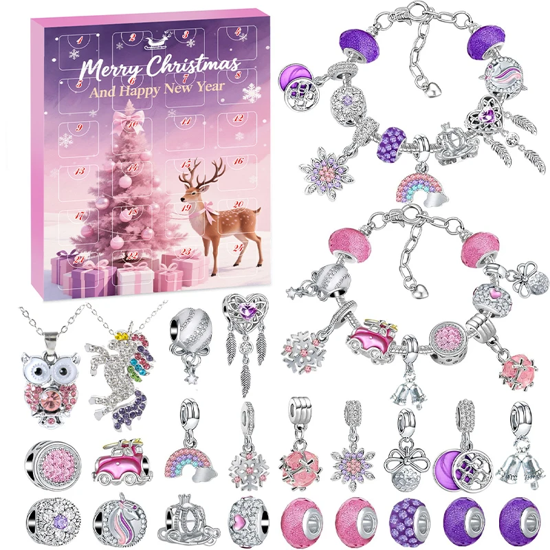 Bracelet en cristal de Noël Calendrier de l'Avent Cadeau Papillon perdu Or Argent Compte à rebours de 24 jours 2025 Boîte aveugle pour enfants Accessoires d'humeur