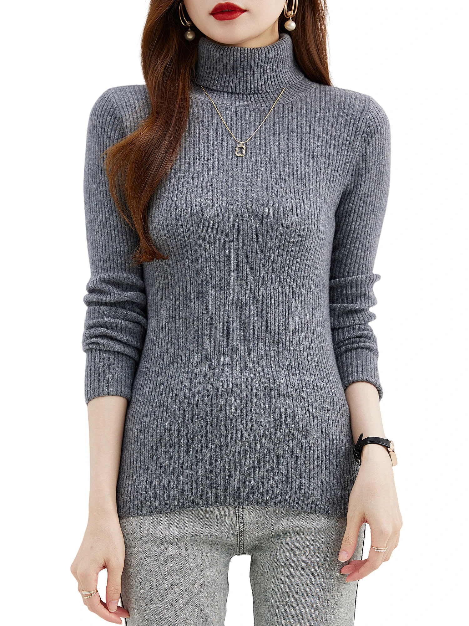 Turtleneck Sweater for Women Sweater Tops 100% Merino Wool Pullover Fall Winter Warm Long Sleeve Knitted Jumpers Female Clothing