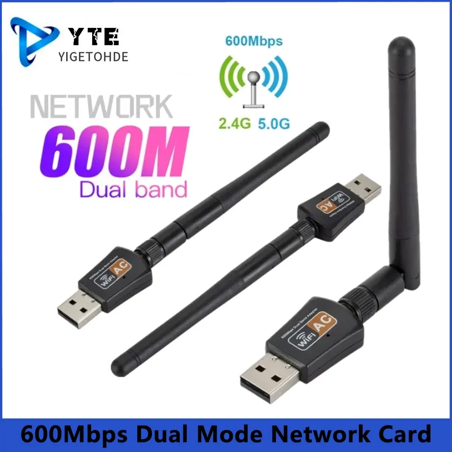 YIGETOHDE 600Mbps Wifi Adapter 5G+2.4G USB2.0 Receiver Wireless Network Card Wi-Fi High Speed Antenna 600Mbps USB WiFi Adapter