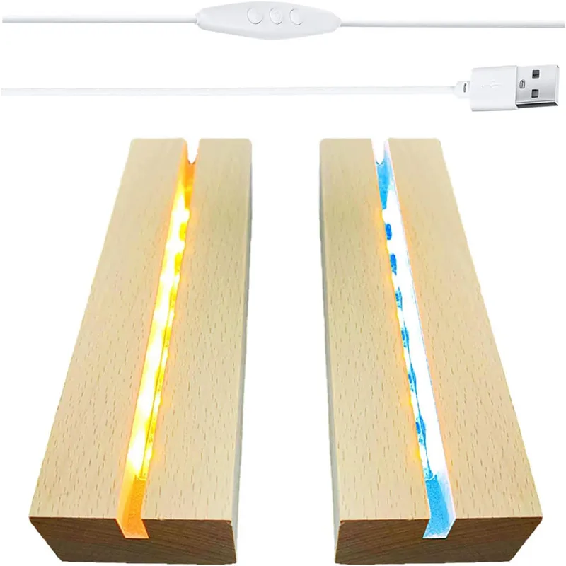 LED Wood Display Lamps Base Rectangle Crystal Wooden USB Lighted Stand for Periodic Table Resin Art Decorative Ornament Gifts