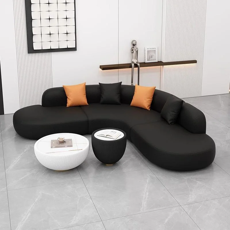 

Modern Style Semi-circular Curved Wood Sofa Corner Set Rest Area Hotel Reception Beauty Salon Office Guests' Sales Discussio