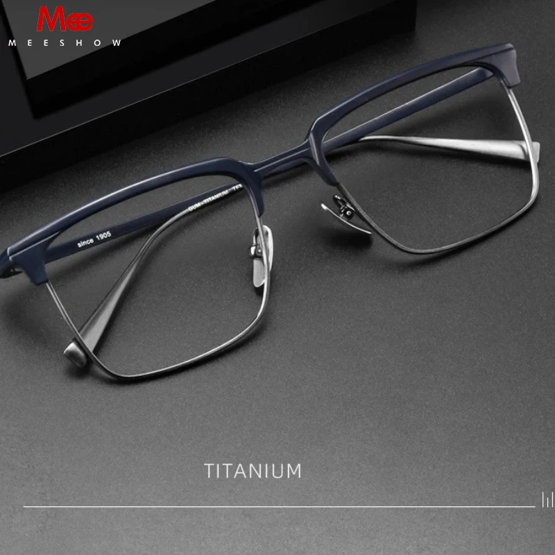 MEESHOW Pure Titanium Glasses frame Oversize Square Business  Eyewear Optical Prescription Japen Luxury Eyeglasses Men Myopia