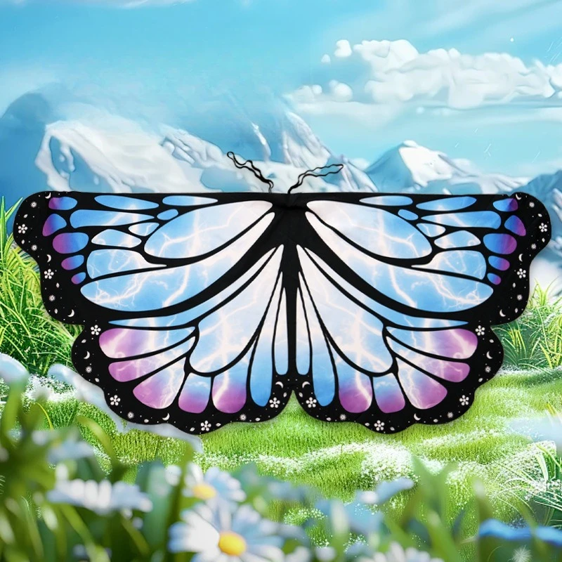 Halloween crianças asas de borboleta capa gradiente impressão colorida capa palco desempenho adereços trajes xale