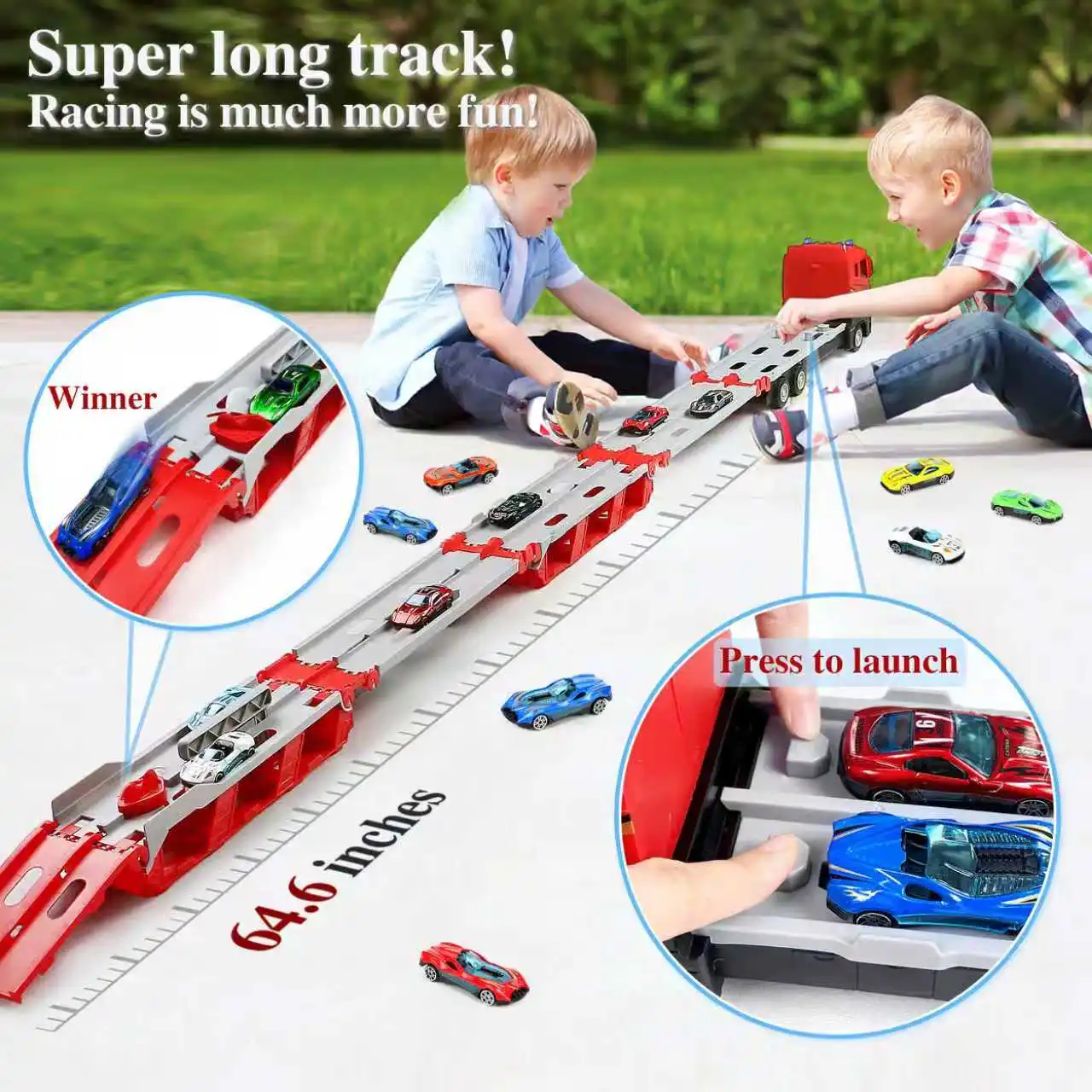 Folding Car Carrier Truck Toy Set with Ejection Track and Mini Vehicles Transport Truck Kids Toys for Boys