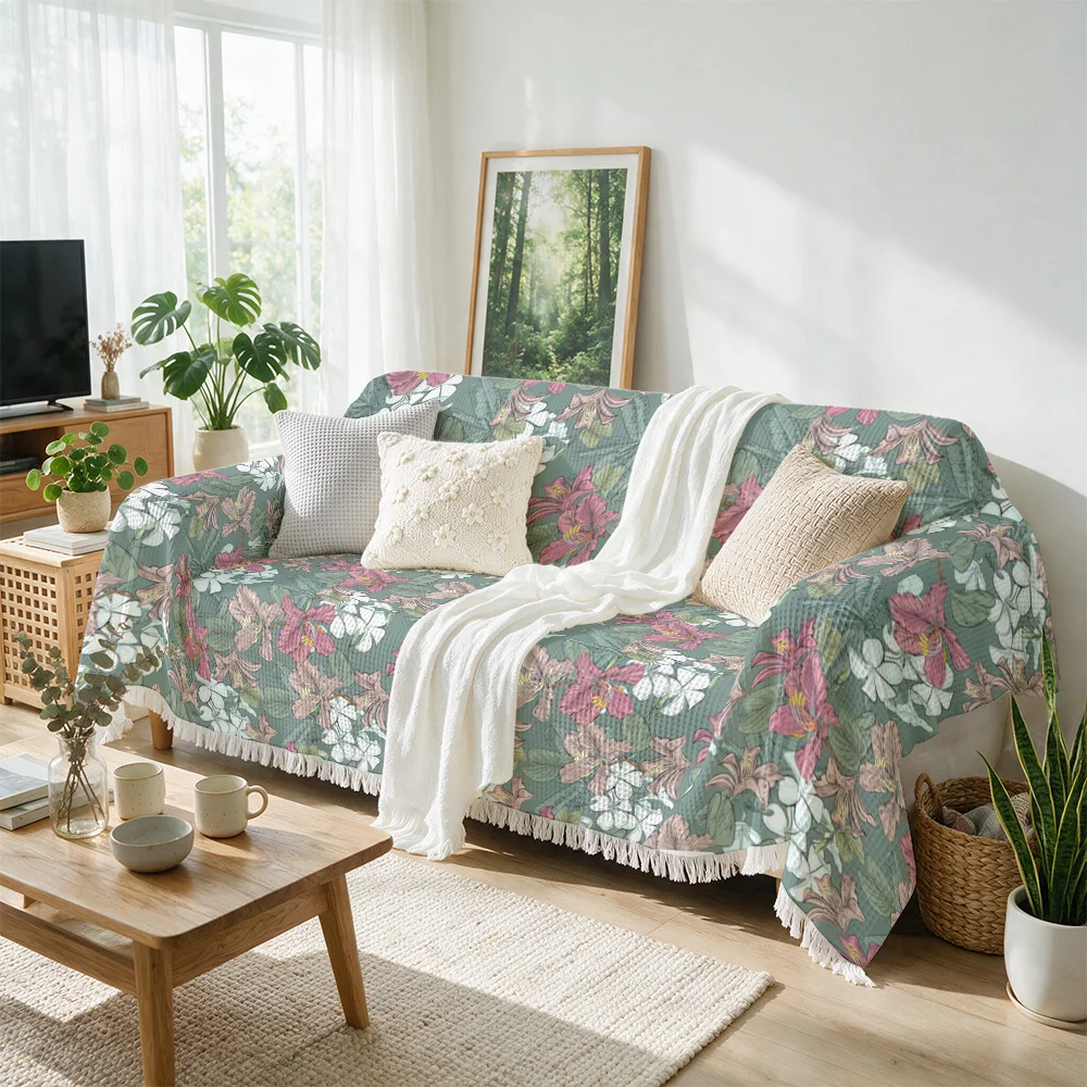 Bohemian Floral Print Throw Blanket for Sofa Couch Cover Boho Decor Living Room Accent Home Textiles Cozy Luxury Fall Spring Sum