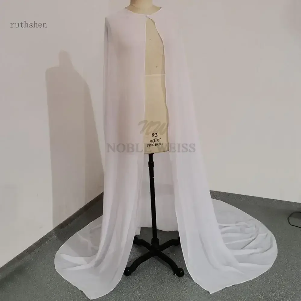 Simple Lady\'s  Chiffon Floor Length Wedding Cape Long   Wedding Jacket Bolero Handmade Bridal Wrap Customized