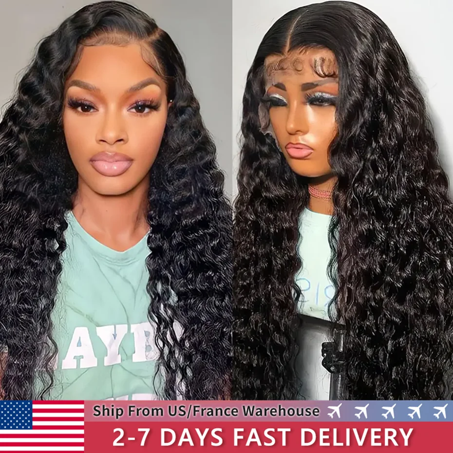 Deep Wave 13X6 Lace Front Human Hair Wigs For Women 13x4 Transparent Lace Frontal Wig Pre Plucked 4x4 Lace Closure Wigs Bling