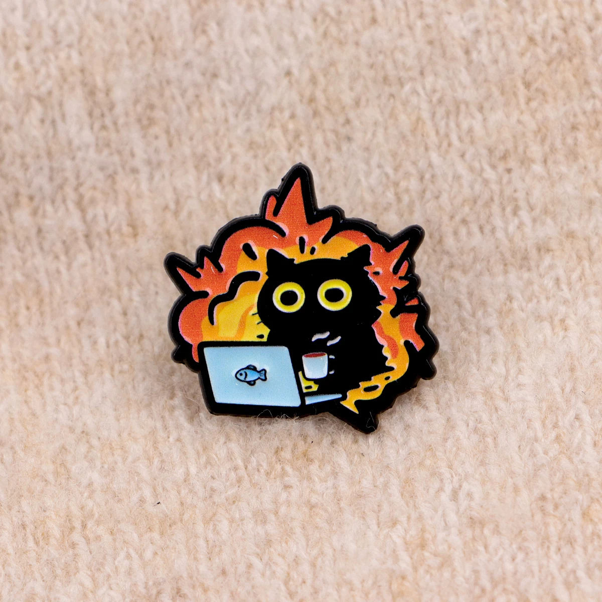 Flaming Cartoon Black Cat Enamel Pin Cute Office Laptop Cat Lapel Pins for Backpacks Clothing Badges Adorn Jewelry Friends Gifts