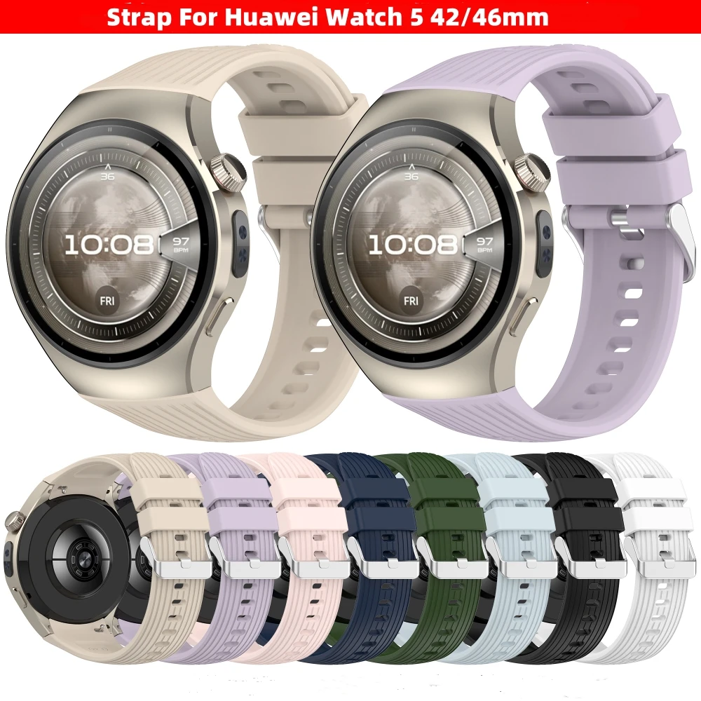 シリコンストラップ Huawei Watch 5 46mm 42mm ソフトリストバンド 調節可能な時計バンド 交換用 Huawei Watch 5 42 46mm アクセサリー