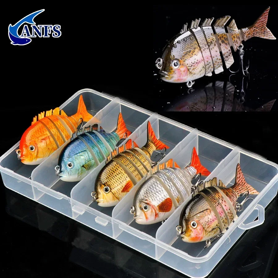 Panfish-like iscas de pesca, swimfish multi-articulado, baixo, manivela, água salgada de água doce, 1 ou 5pcs