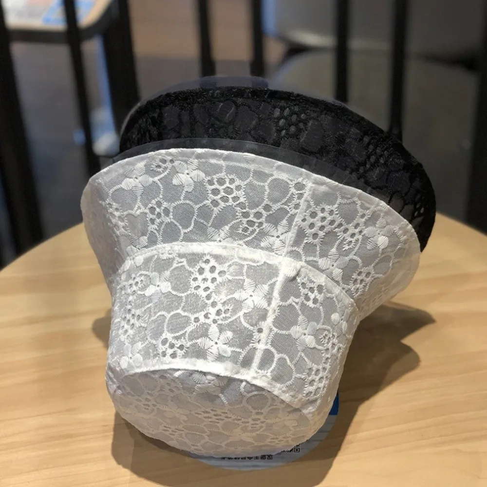 Trendy Lace Fisherman Hat Breathable Wide Brim Bucket Hat Flower Pattern Foldable Mesh Sun Hat