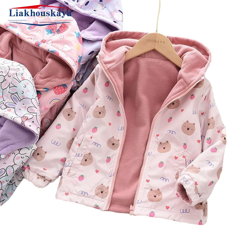 Girls Spring Jackets 2023 Double-Faced Animal Cartoon Print Korean Coat Children Fleece Outerwear Kids Casual Costume 100-160cm