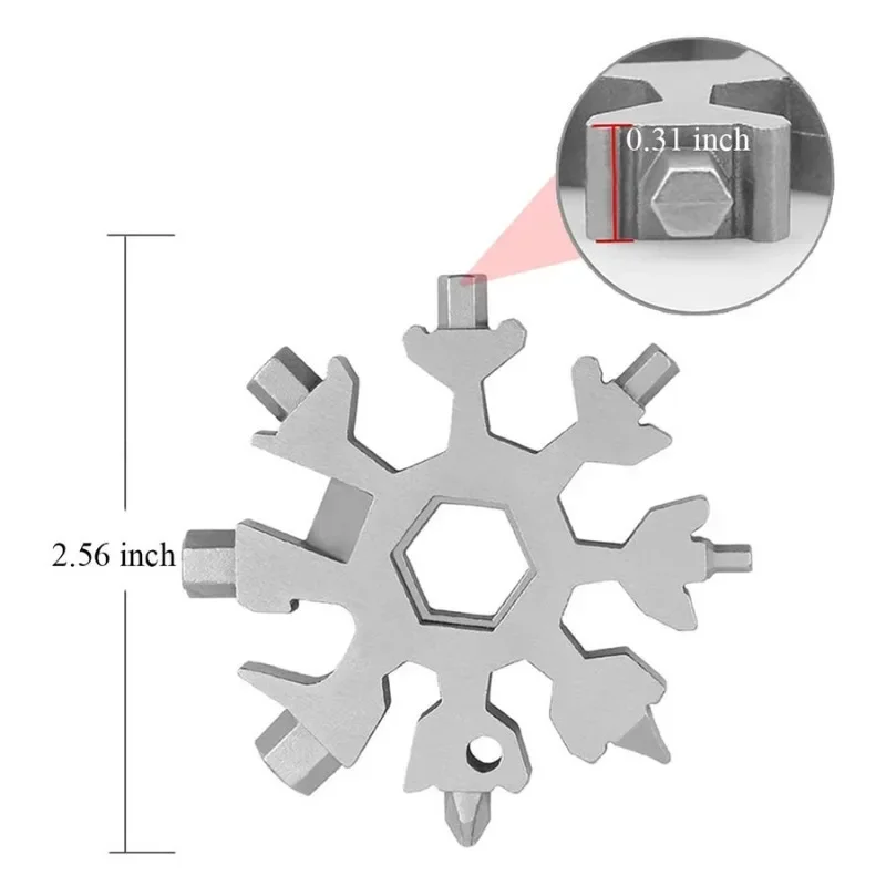 Imagem -03 - Chave Octogonal Multifunções de Floco de Neve Portátil Mini Ferramenta Múltipla com Abridor de Garrafas Chave de Fenda Edc Aço Inoxidável