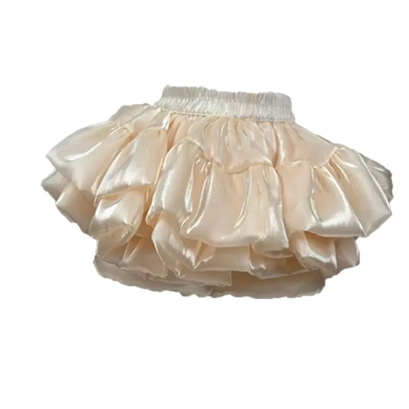 White Ballet Style Mini Skirt Lolita Pumpkin Pants Crinoline Can Be Worn Inside or Outside Multi-layer Fluffy Cake Skirts Summer
