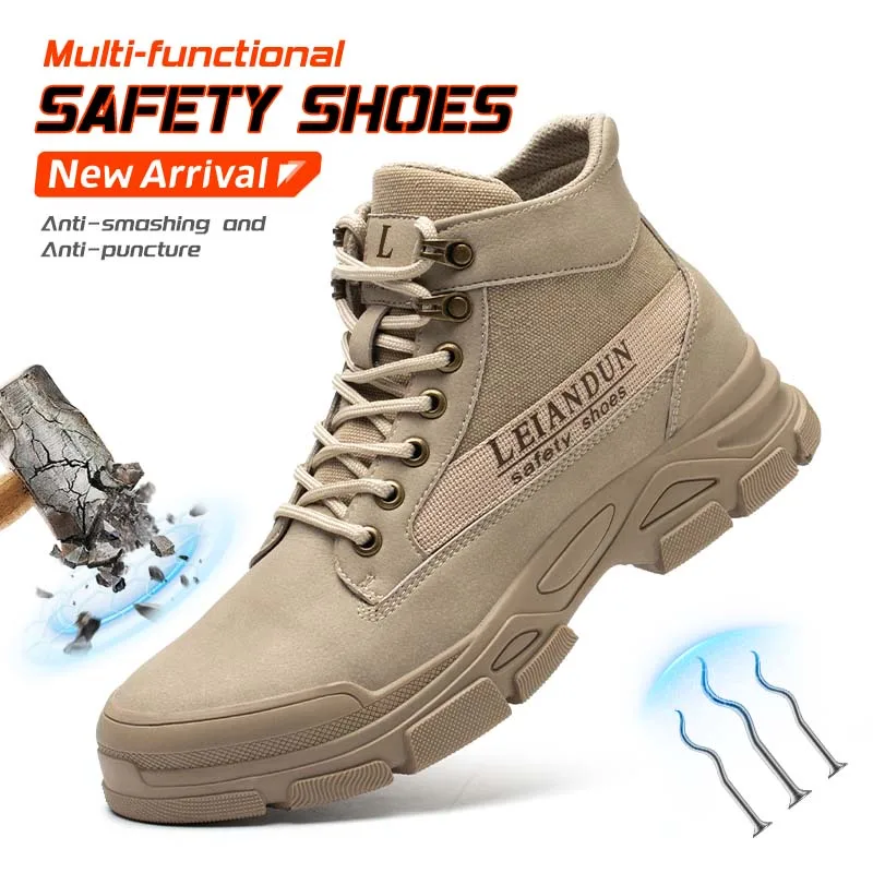 

Leiandun Men's Lightweight Soft Sole Breathable Anti-odour Anti-smash Anti-puncture Steel Toe Safety Work Shoes