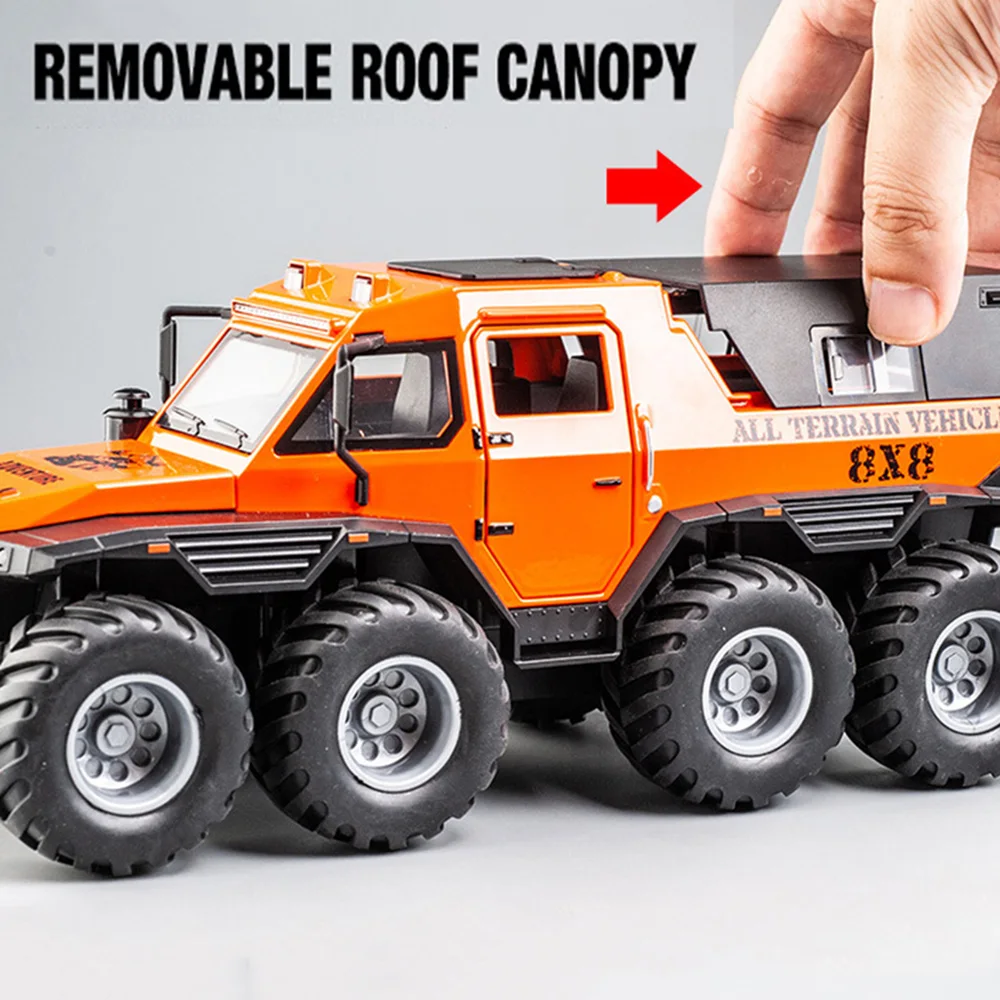 1:24 Alloy Diecast Car Model Russia Conqueror Shaman 8x8 SUV Toy Off-road Vehicles 8 Wheels Pull Back Model For Children Gifts