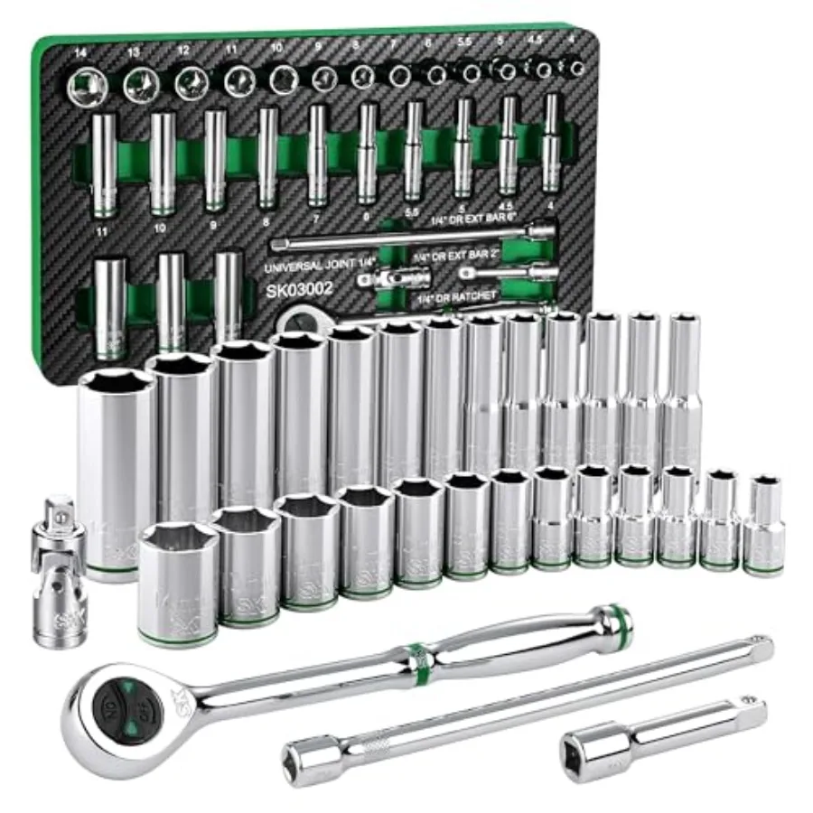 

1/4" Drive Socket Set with 160-P Ratchet, 30-Piece, Metric, SuperKrome Finish, Premium CR-V Construction, with EVA Foam Tool Or