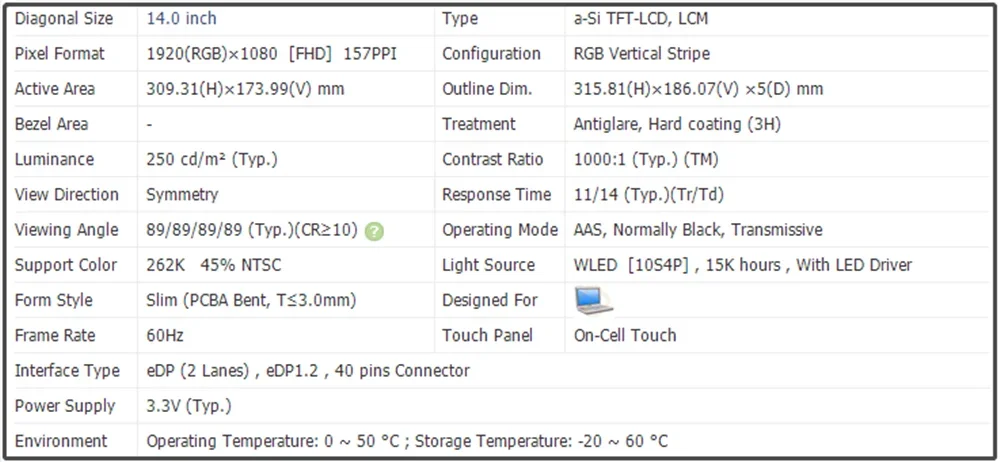 N140HCN E5B N140HCN-E5B 14-calowy ekran dotykowy LCD Panel laptopa FHD 1920x1080 EDP 40 pinów IPS 60 Hz Touch On-Cell