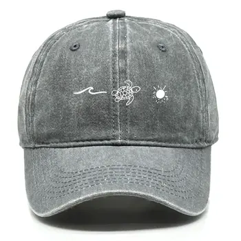 Czapka bejsbolówka unisex z nadrukiem Waves Turtle Sun, z zatrzaskiem, sportowa, regulowana, całoroczna, idealna do noszenia na ulicy 8 best sales Czapka wodoodporna - №4