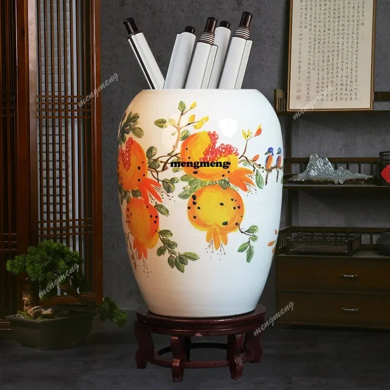 r134 Ceramic hand-painted floor-to-ceiling vasecalligraphy and painting scroll jar living room study calligraphy and painting st