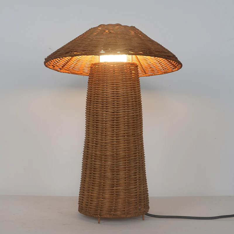 Modern Nordic Style Rattan Woven Mushroom Table Lamp Middle Size Creatively Designed for Bedside