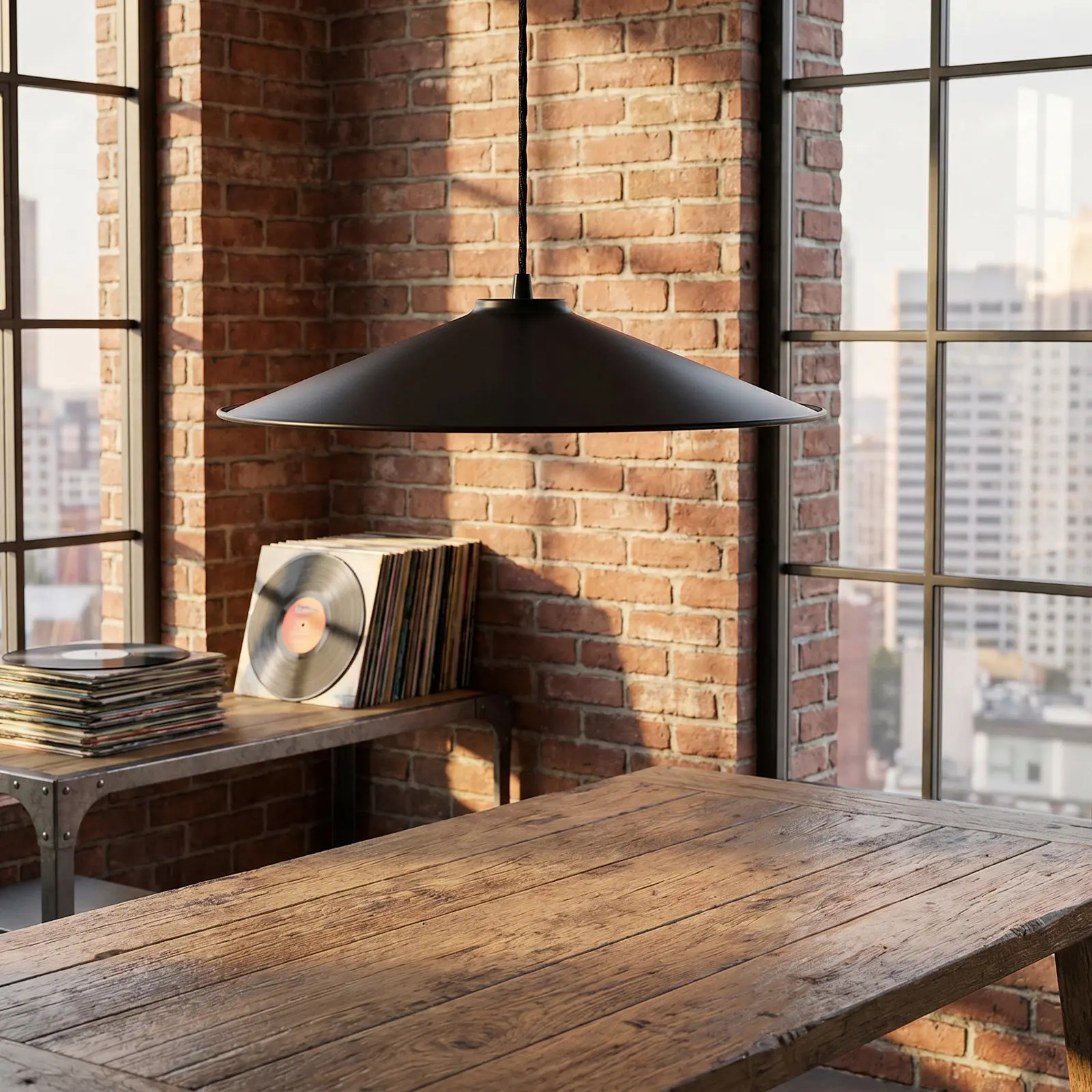 Industrial Iron Pendant Lamp Shade Vintage Wrought Metal Flat Cover Black 14In Restaurant Cafe Bar Ceiling Light Cover