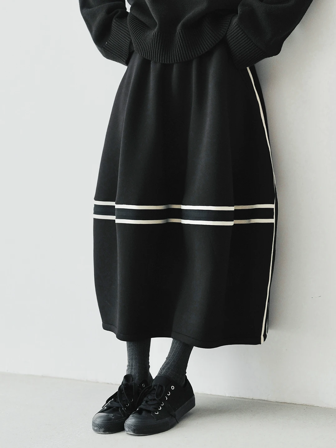 imakokoni 2024 Autumn Cotton Air Cotton Striped Loose Black Lantern Skirt Skirt Skirt 244761