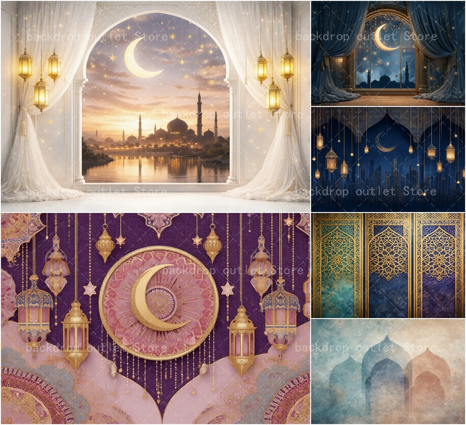 Mehofond Ramadan Mubarak Photography Backdrop Moon Mosque Night Lantern Decor Islamic Muslim Portrait Shooting Background