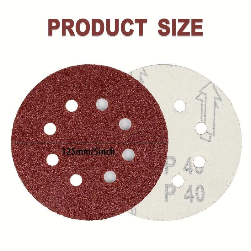 

70pcs Sandpaper Disc Set 5 Inch 125mm 8 Hole Sandpaper, 40-2000 Grit, Suitable for Universal Orbital Sanding Machine.