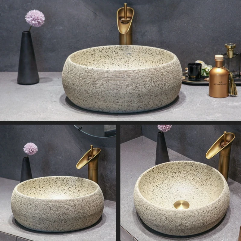 Vintage Art Ceramic Bathroom Sink Scratch Resistant Wear-resistant Easy Clean Washbasin Durable Household Bathroom Fixture