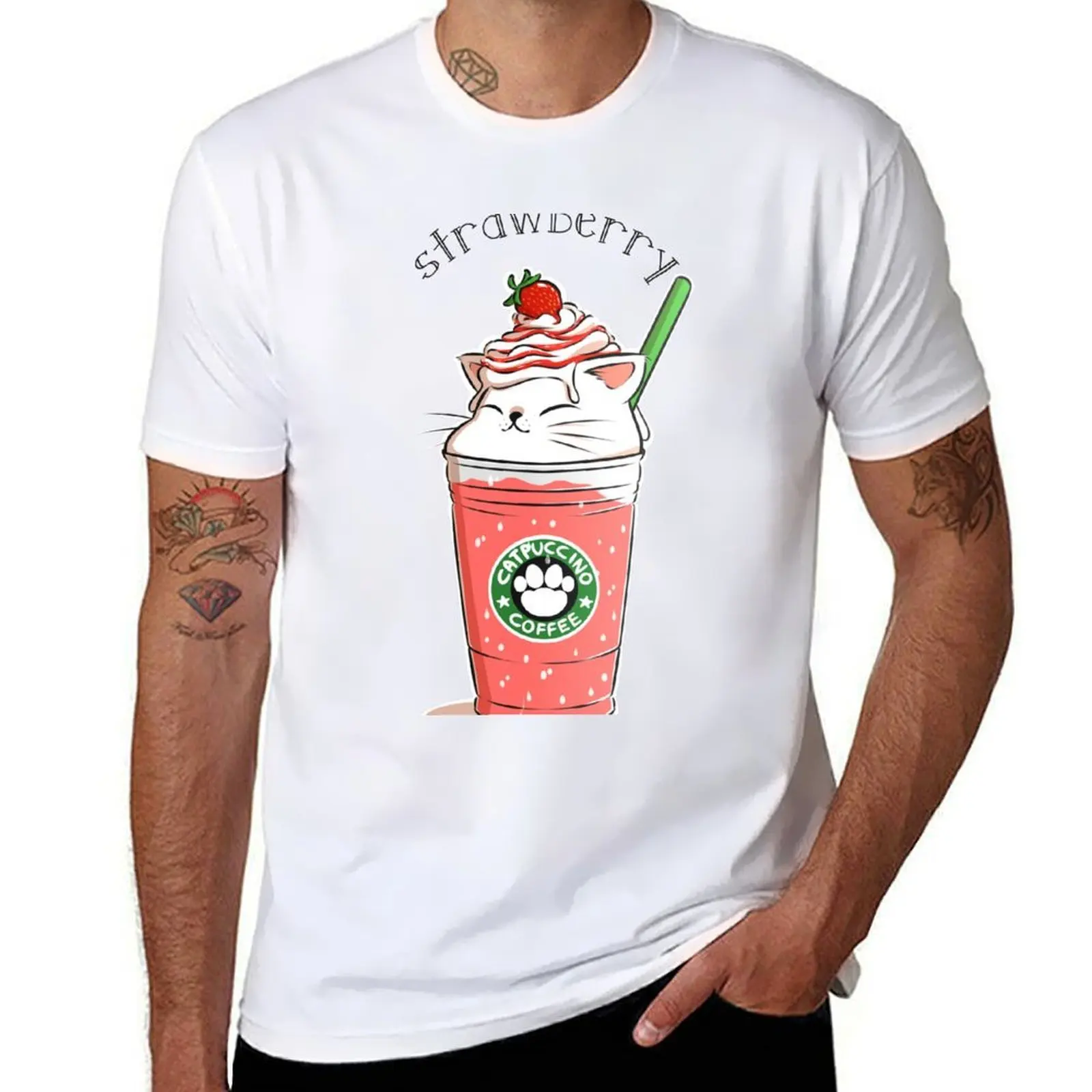 

Strawberry CATpuccino T-Shirt man t shirts cotton t shirts for man slim fit T-Shirt