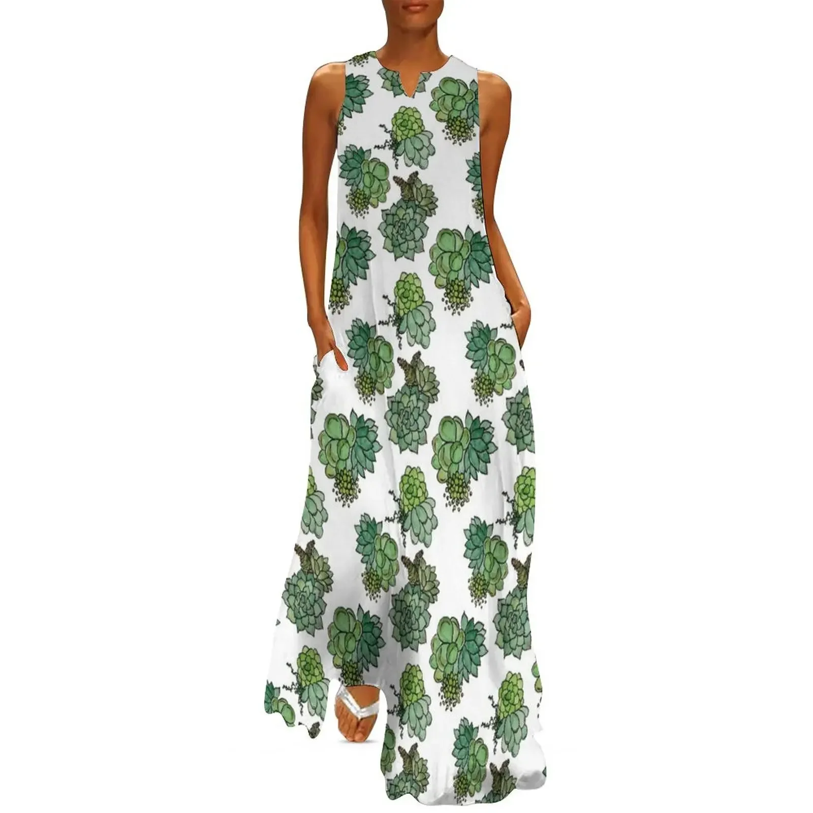 

Fresh Succulent Pattern Long Dress Long dress woman Dress for pregnant women