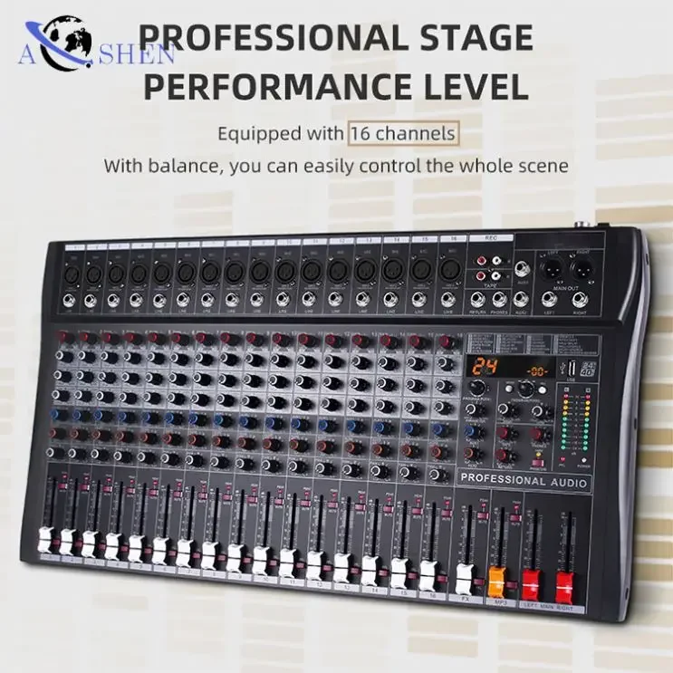 Professional 16 Channel Audio Mixer USB 24 DSP Mixer Party Stage Performance KTV DJ Controller Mixer