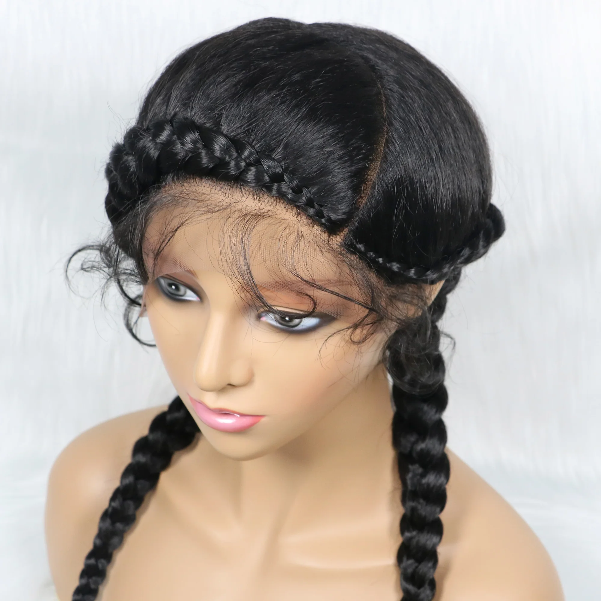 Braided Wigs With Baby Hair 24 Inches Dutch Cornrow Box Braid Wigs For Black Women Lace Front Synthetic Wigs Afro Wig