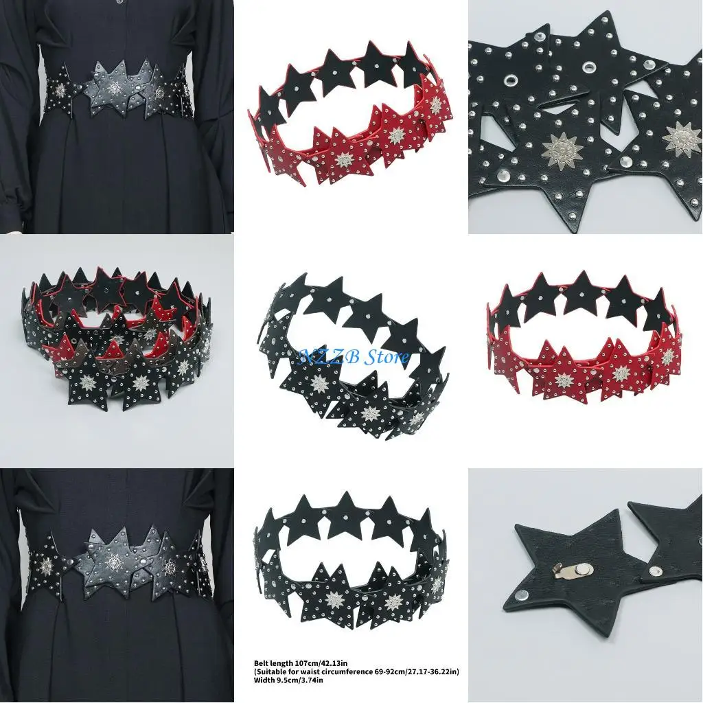 T21F Star Grommet Belt Belt Star Sughed Stail for Systlish Cowgirl Scheds فريدة من نوعها