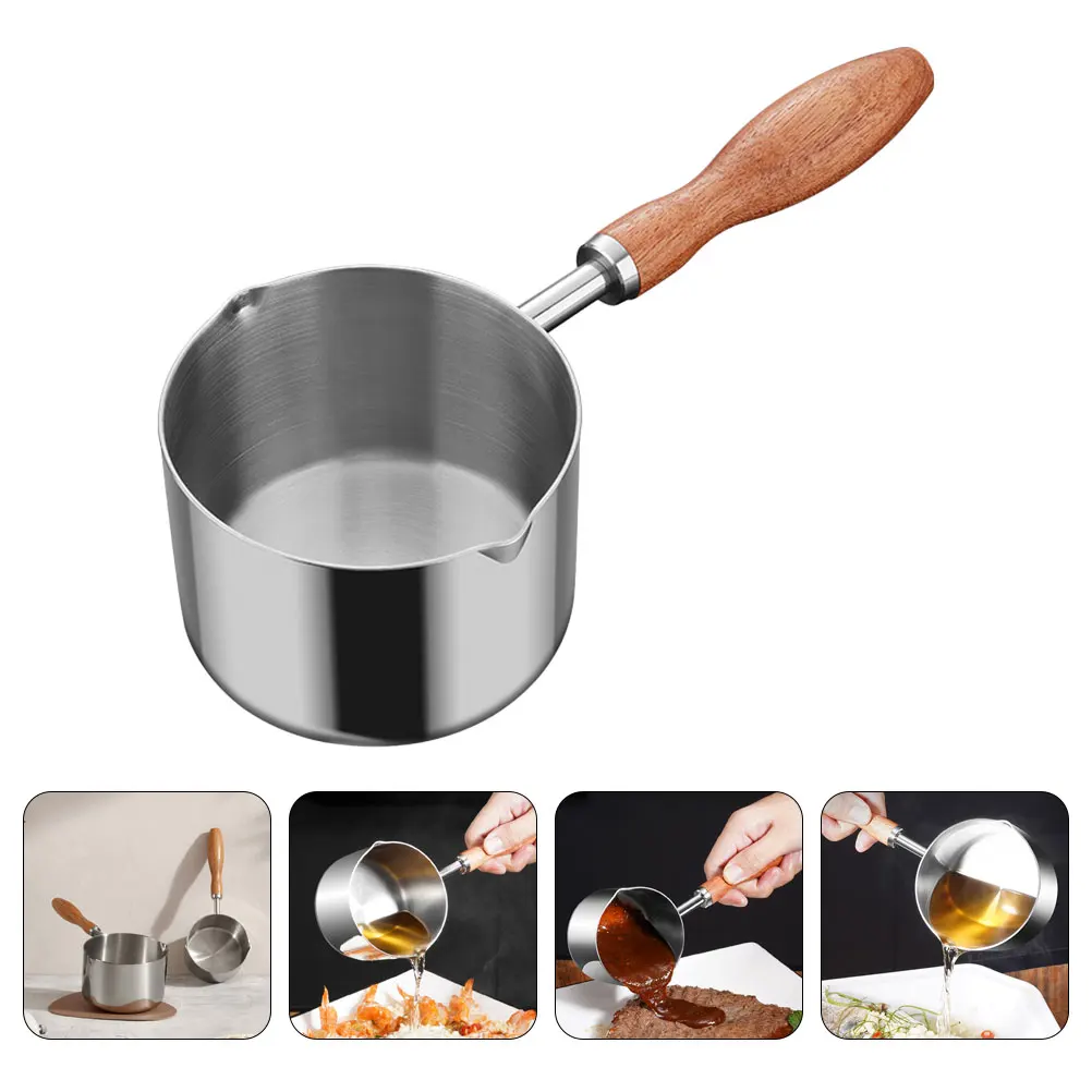 

Stainless Steel 304 Oil Dripping Pot Small Saucepan Long Handle Heat Resistant Cooking Soup Milk Mini Pan Reusable Butter