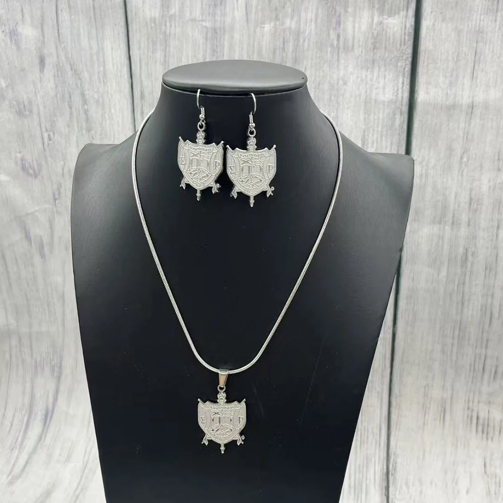 Handmade high-quality Greek fellowship Sigma Gamma Rho stainless steel shield pendant jewelry necklace earring set