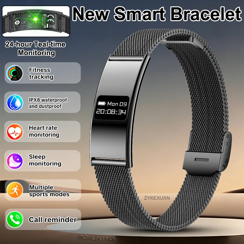

Смарт-браслет для фитнеса для мужчин и женщин, мониторинг сердечного ритма и сна, водонепроницаемый фитнес-трекер IPX8, умные часы для спорта и здоровья