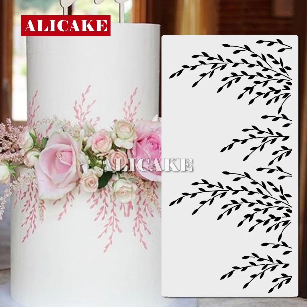 Willow Branch Design Cake Stencil for Fondant Biscuit Plant Cake Decorating Tools Baking Wedding Party Food Grade PET Templates