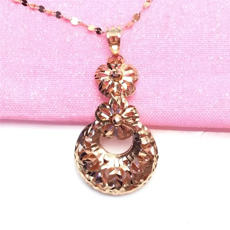 

Elegant 585 Purple Gold Shining Hollow Out Flower Necklace for Women Plated 14K Rose Gold Light Luxury Pendant Wedding Jewelry