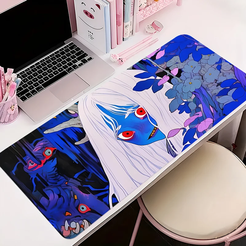 Mouse pad gamer antiderrapante diabo oni máscara anime tapete de mesa jogos acessórios para pc tablet grande hd mousepad teclado estendido