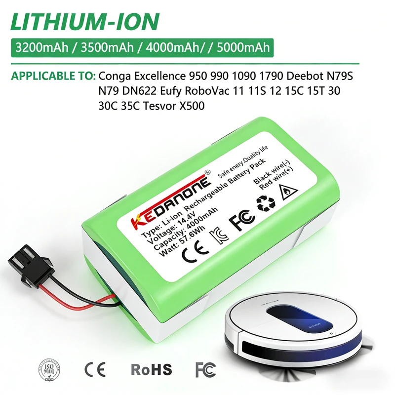 

High-quality14.8V 6800mAh Original Li-ion Battery for Conga Excellence 3500 950 990 1090 1790 Deebot N79S N79 DN622 Eufy Robovac