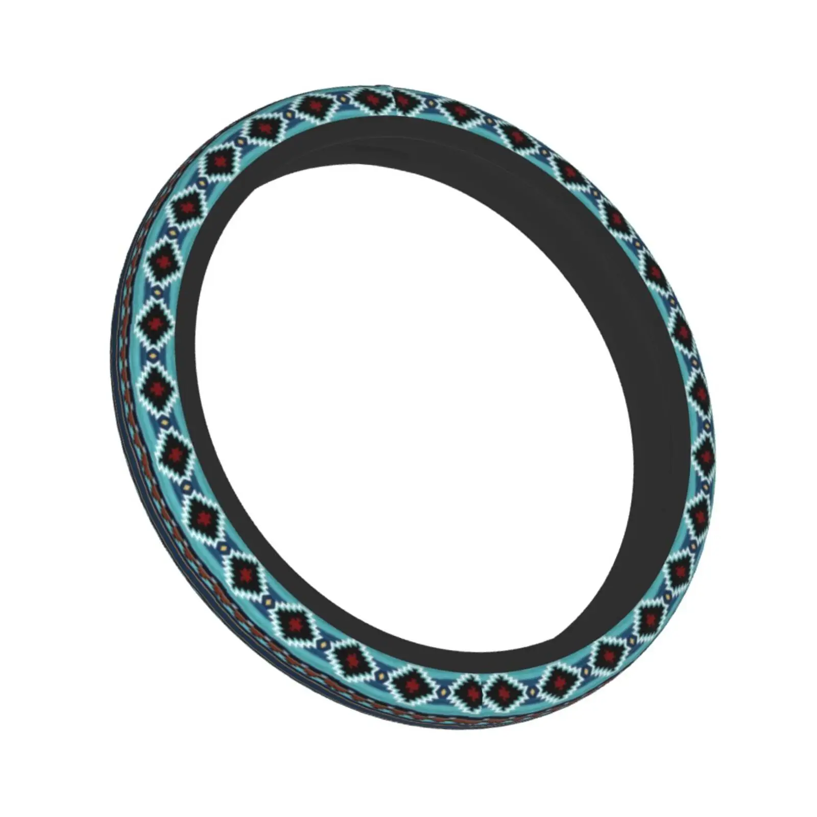 Blue Aztec Pattern Steering Wheel Cover Anti-Slip Uv and Sun Protection Universal Fit 15 Inch Car Wheel Protector for Women Men