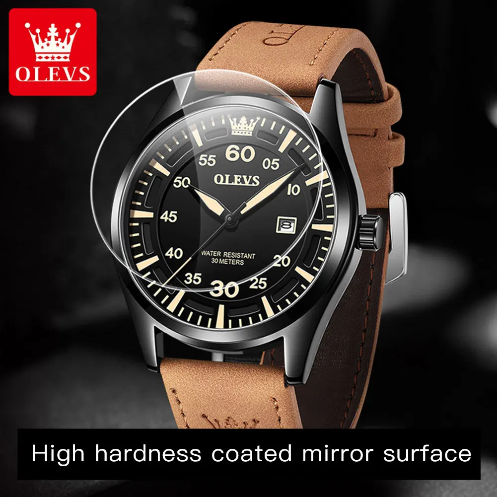 OLEVS 9962 Original Quartz Men's Watches Suede Leather Strap Casual Fashion Auto Date Waterproof Sports Wrist Watches for Man