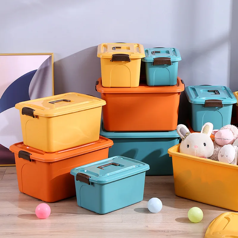 Plastic Sundries Storage Box with Handle Large Capacity Cosmetics Toy Snack Clothes Organizer Baskets Containers Home Gadgets