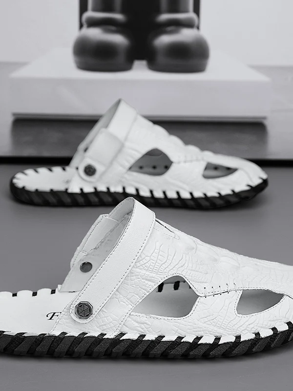 

Мужские сандалии из натуральной кожи, летняя уличная одежда, противоскользящие двухцелевые тапочки для вождения, большие размеры, пляжная повседневная обувь...